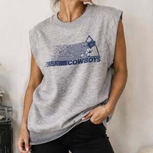 Vintage Dallas Cowboys Sweatshirt Vest Garan NFL Sleeveless Gray 80s 90s